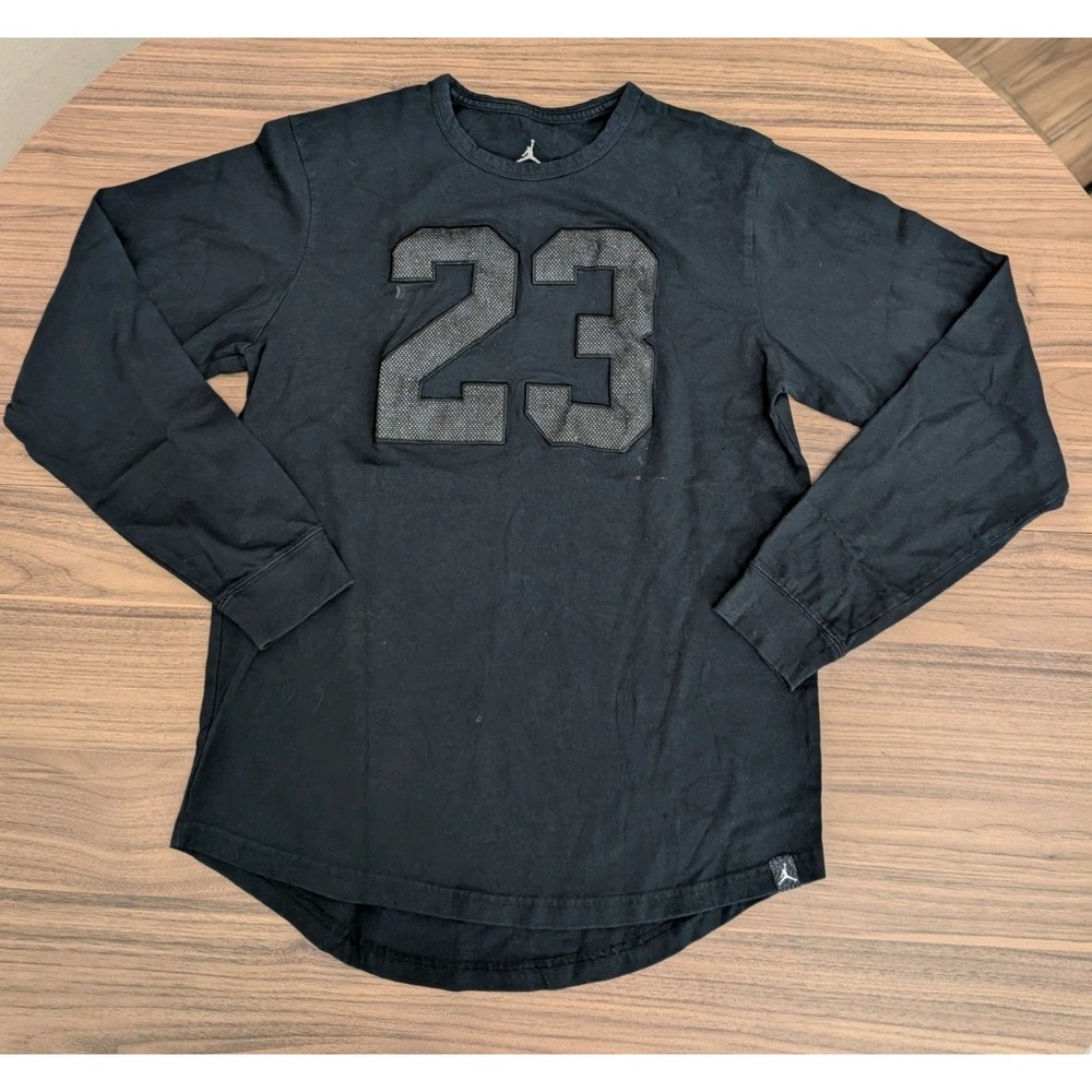 Jordan 23 Men's M Black Long Sleeve Shirt Mesh Applique Basketball Jumpman